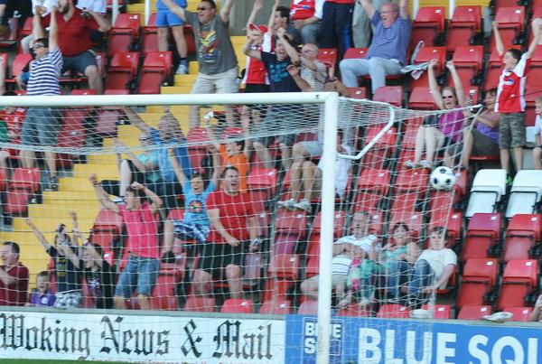 Fun In The Sun: The reaction to Pires' decider against Barrow (photo courtesy of David Holmes)