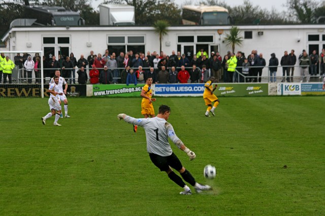 Hanging On: Truro City remains a Conference South venue, as it was for Woking's visit last season (Photo courtesy of Nick Shaw)