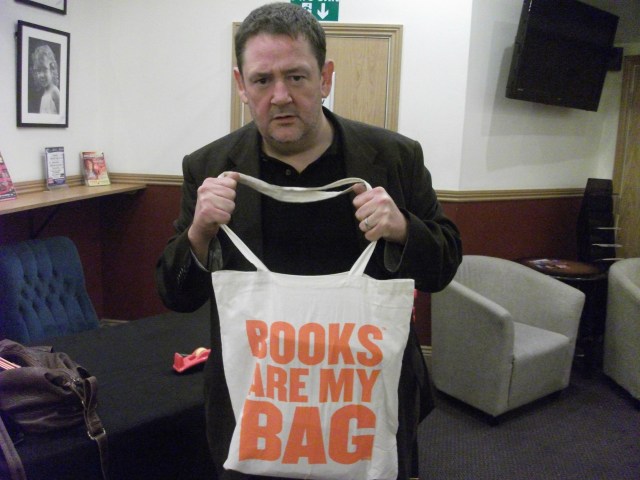 Johnny's Bag: Michael Pennington shows his support for independent book shops (Photo: Diane Gunning)