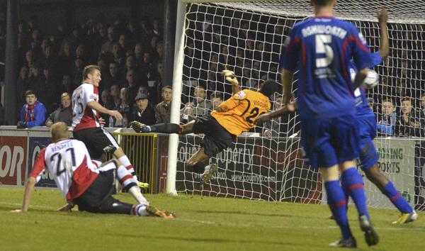 Hyde Slapped: Jack Marriott on target again, against Hyde this time (Photo: David Holmes)