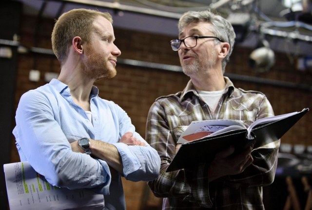 Acting Up: Gareth Cassidy, who plays Sagar Mitchell, and Chris Wright, who plays James Kenyon, in rehearsal