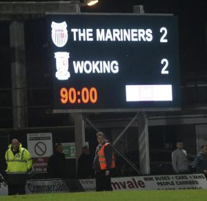Cleethorpes Conundrum: The final scoreline at Blundell Park, with the blogger writing feverishly in the stand, trying to make sense of those last few roller-coaster minutes (Photo: David Holmes)