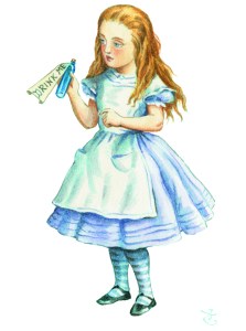 Liquid Refreshment: Alice contemplates a pick-me-up (Copyright: Alice’s Adventures in Wonderland: Illustrations © Macmillan 1995) 