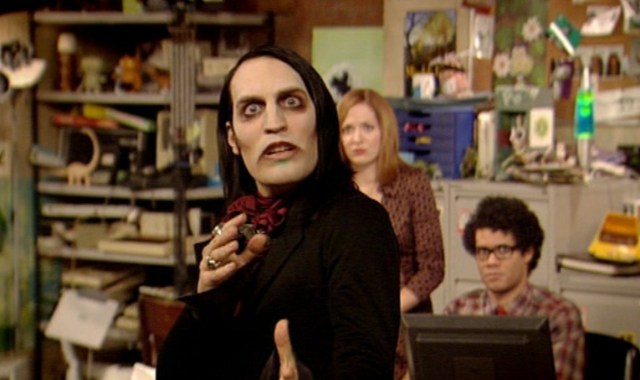 Gothic Masterpiece: Noel's Richmond Avenal, with The IT Crowd co-stars Katherine Parkinson and Richard Ayoade (Photo: Channel 4)