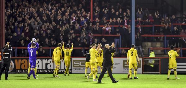 Christmas Cheer: Garry Hill and his victorious Cards salute the travelling 700 at the Rec on Boxing Day (Photo: David Holmes)