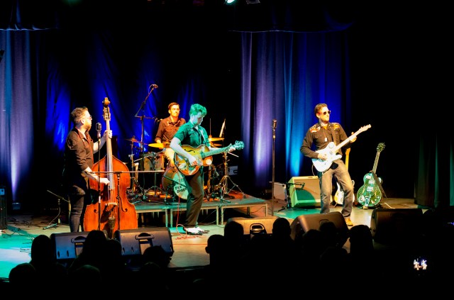 Rockin' Men: Doug Perkins and the Spectaculars giving it their all, rockabilly style (Photo: Dave Brown) 